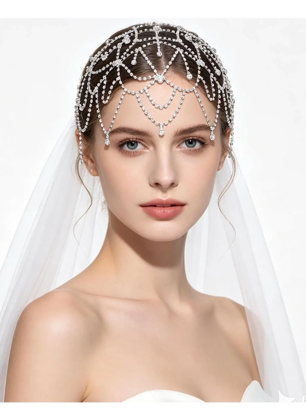 Crystal Pearl Bridal Head Chain | Wedding Hair Jewelry | Boho Headpiece | Rhines